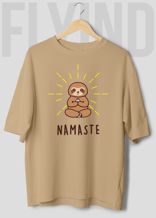 Namaste Sloth Beige Oversized T Shirt